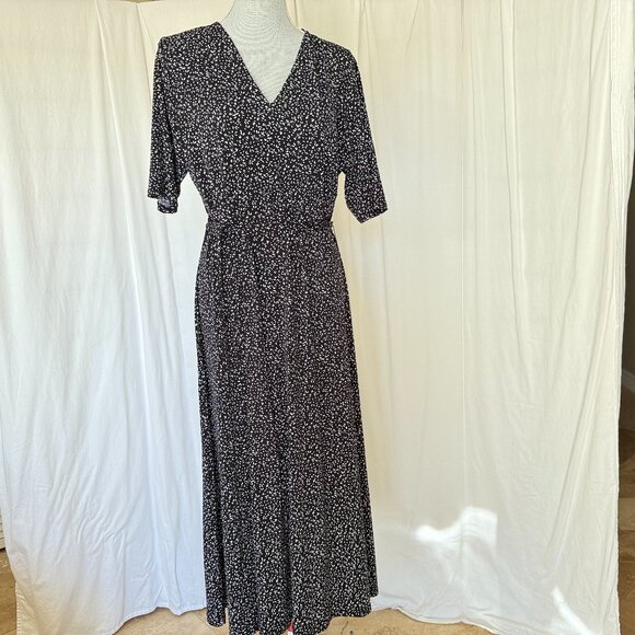 MSK Womens Black White delicate petal Floral Print  Maxi w Matching Belt, S: XL - Picture 2 of 6